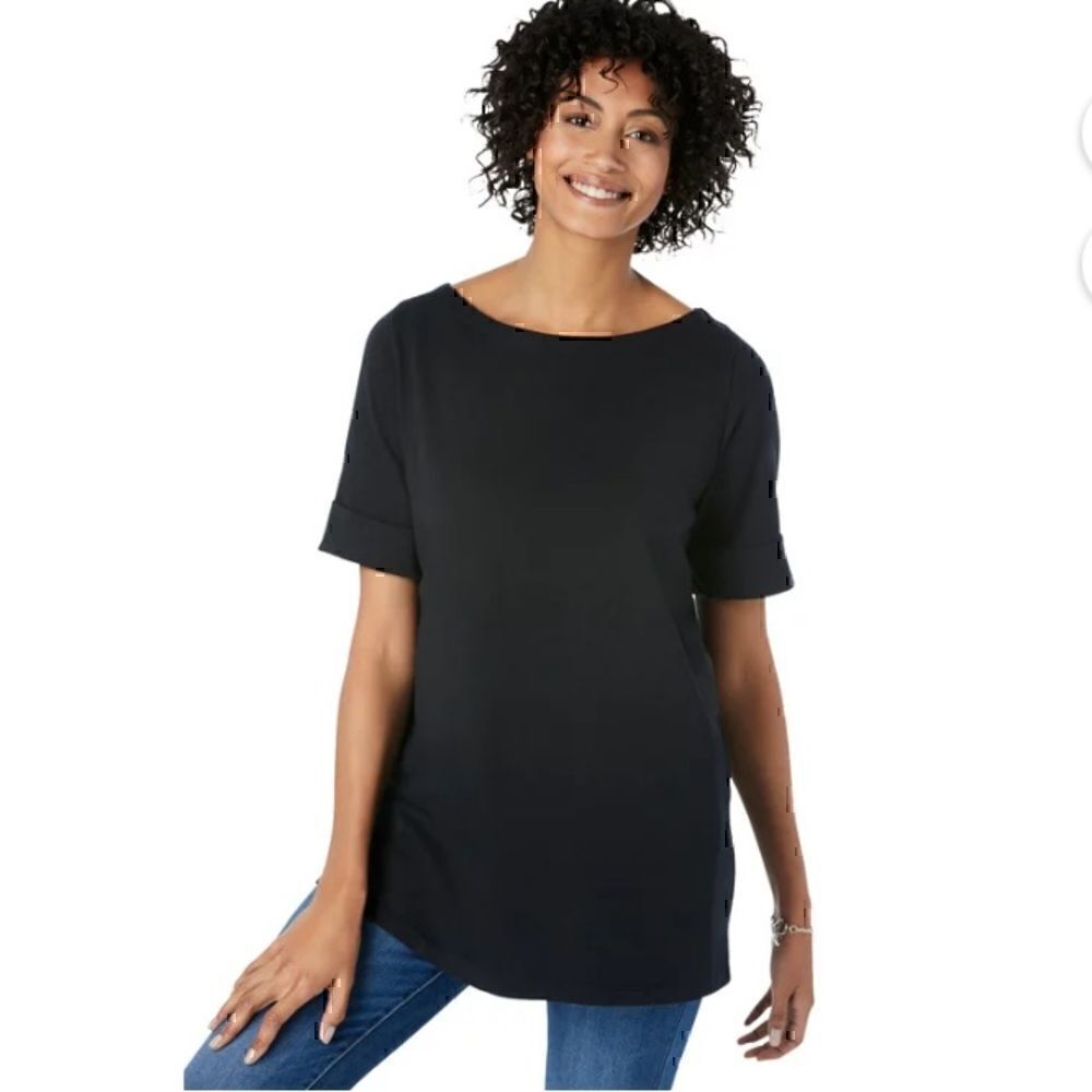 New Woman Within Perfect Cuffed Elbow-Sleeve Boat-Neck Tee Shirt